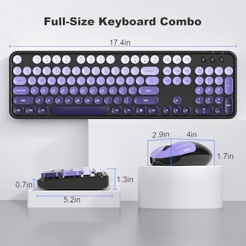 MOFII Wireless Keyboard and Mouse Combo, 2.4GHz Retro Typewriter Keyboard Full Size, Cute Wireless Mice, USB Dongle Plug and Play, for Laptop, PC, Desktop, Windows (Black Purple Gradient Color) - 7