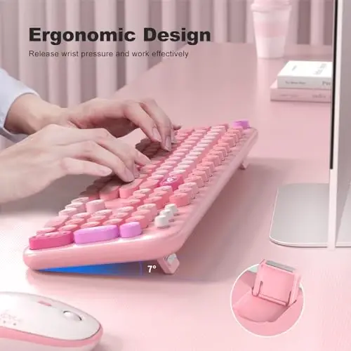 MOFII Wireless Keyboard and Mouse Combo, Cute Retro Typewriter Keyboard and Silent Mouse, 2.4GHz Full Size Computer Keyboard Wireless Mouse Set for PC, Laptop, Desktop, Windows (Pink Colorful) - 4