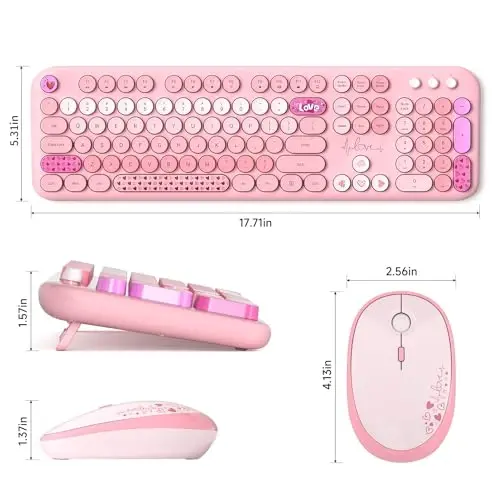 MOFII Wireless Keyboard and Mouse Combo, Cute Retro Typewriter Keyboard and Silent Mouse, 2.4GHz Full Size Computer Keyboard Wireless Mouse Set for PC, Laptop, Desktop, Windows (Pink Colorful) - 6