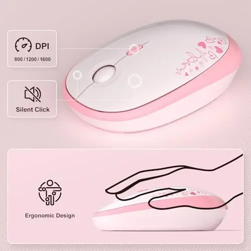 MOFII Wireless Keyboard and Mouse Combo, 2.4GHz Retro Typewriter Keyboard Full Size, Quiet Click Mouse for PC, Laptop, Desktop, Computer, Windows (Pale Pink) - 3