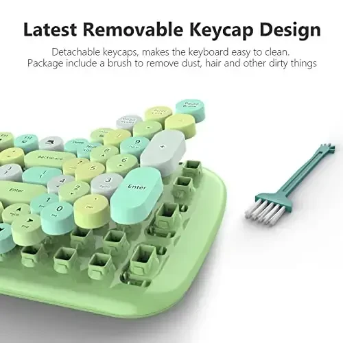 MOFII Wireless Keyboard and Mouse Combo, 2.4GHz Retro Typewriter Keyboard and Cute Mouse for Computer PC Desktops Laptop Windows(Green Mix) - 5
