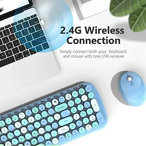 MOFII Wireless Keyboard and Mouse Combo, 2.4GHz Retro Typewriter Keyboard and Cute Mouse for Computer PC Desktops Laptop Windows(Blue Mix) - MOFII (1)