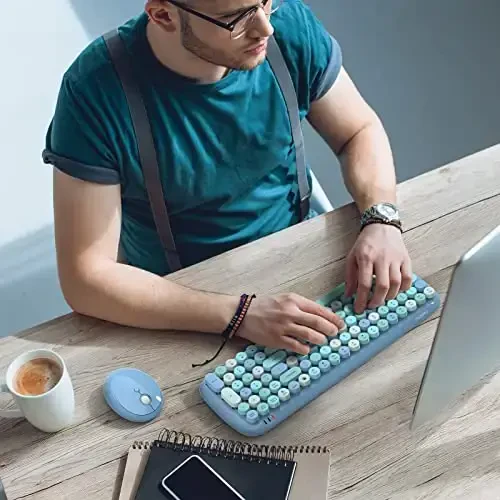 MOFII Wireless Keyboard and Mouse Combo, 2.4GHz Retro Typewriter Keyboard and Cute Mouse for Computer PC Desktops Laptop Windows(Blue Mix) - 3