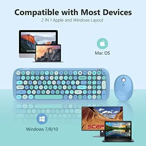 MOFII Wireless Keyboard and Mouse Combo, 2.4GHz Retro Typewriter Keyboard and Cute Mouse for Computer PC Desktops Laptop Windows(Blue Mix) - 4