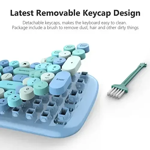 MOFII Wireless Keyboard and Mouse Combo, 2.4GHz Retro Typewriter Keyboard and Cute Mouse for Computer PC Desktops Laptop Windows(Blue Mix) - 5