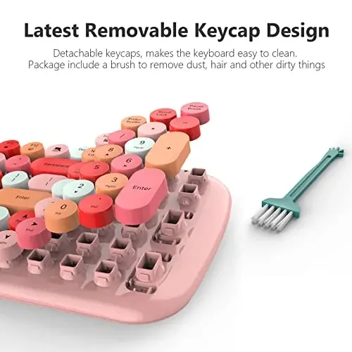 MOFII Wireless Keyboard and Mouse Combo, 2.4GHz Retro Typewriter Keyboard and Cute Mouse for Computer PC Desktops Laptop Windows(Pink Mix) - 4