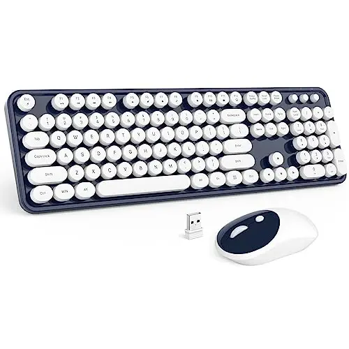 MOFII Wireless Keyboard and Mouse Combo, Dark Blue 2.4G Full Size Keyboard, Round Key Typewriter Keyboards and Cute Mice with 2 in 1 USB Dongle, for PC Laptop Chromebook Smart TV - 1