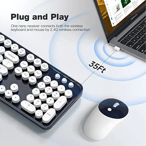 MOFII Wireless Keyboard and Mouse Combo, Dark Blue 2.4G Full Size Keyboard, Round Key Typewriter Keyboards and Cute Mice with 2 in 1 USB Dongle, for PC Laptop Chromebook Smart TV - MOFII (1)
