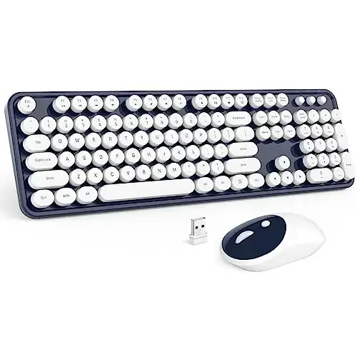 MOFII Wireless Keyboard and Mouse Combo, Dark Blue 2.4G Full Size Keyboard, Round Key Typewriter Keyboards and Cute Mice with 2 in 1 USB Dongle, for PC Laptop Chromebook Smart TV 