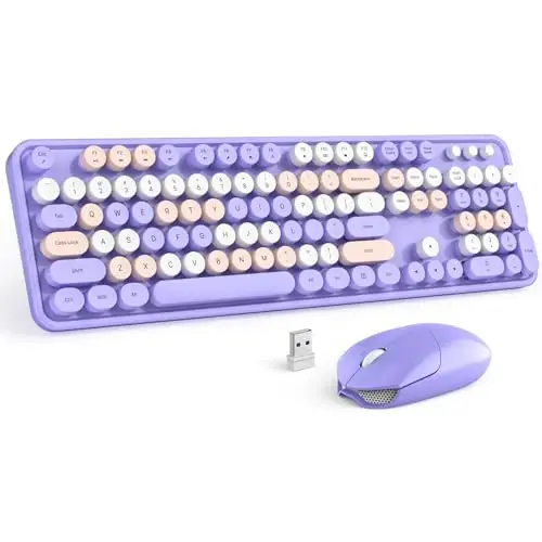 MOFII Wireless Keyboard and Mouse Combo Purple Colorful Full Size Round Key Typewriter Keyboards, 2.4G USB Keyboard Mice with 2-1 Nano Dongle for Computer Laptop PC Desktop Chromebook Smart TV 