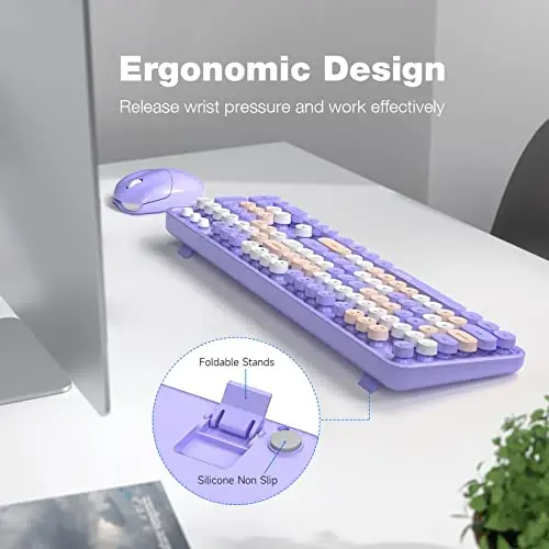 MOFII Wireless Keyboard and Mouse Combo Purple Colorful Full Size Round Key Typewriter Keyboards, 2.4G USB Keyboard Mice with 2-1 Nano Dongle for Computer Laptop PC Desktop Chromebook Smart TV - 3