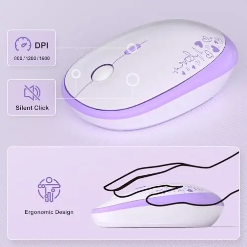 MOFII Wireless Keyboard and Mouse Combo, Cute Retro Typewriter Keyboard and Silent Mouse, 2.4GHz Full Size Computer Keyboard Wireless Mouse Set for PC, Laptop, Desktop, Windows (Purple Colorful) - 3