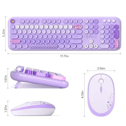 MOFII Wireless Keyboard and Mouse Combo, Cute Retro Typewriter Keyboard and Silent Mouse, 2.4GHz Full Size Computer Keyboard Wireless Mouse Set for PC, Laptop, Desktop, Windows (Purple Colorful) - 6