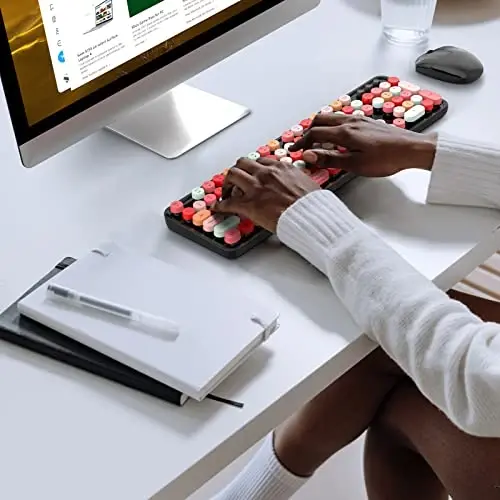 MOFII Wireless Keyboard and Mouse Combo, Black Colorful 2.4GHz Full Size Keyboard with Round Keycaps, Retro Keyboard Cute Wireless Mouse for Laptop, PC, Chromebook, Smart TV, Windows 