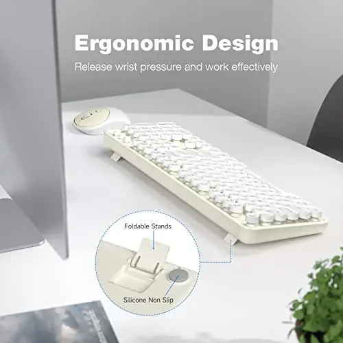 MOFII Wireless Keyboard and Mouse Combo, Milk White 2.4G Full Size Keyboard, Round Key Typewriter Keyboards and Cute Mice with 2 in 1 USB Dongle, for PC Laptop Chromebook Smart TV - 3
