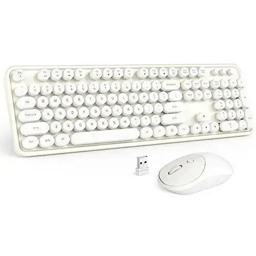 MOFII Wireless Keyboard and Mouse Combo, Milk White 2.4G Full Size Keyboard, Round Key Typewriter Keyboards and Cute Mice with 2 in 1 USB Dongle, for PC Laptop Chromebook Smart TV - 1