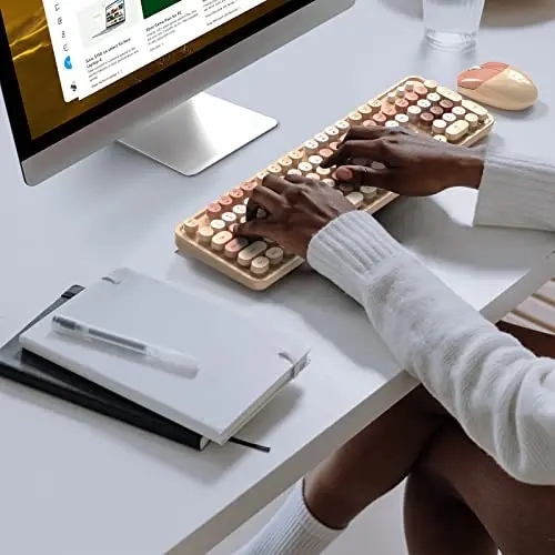 MOFII Wireless Keyboard and Mouse Combo, Milk Tea Colorful Round Key Typewriter Keyboards, 2.4G Full Size Keyboard and Cute Wireless Mice, USB Receiver Plug and Play, for Laptop, PC, Windows 
