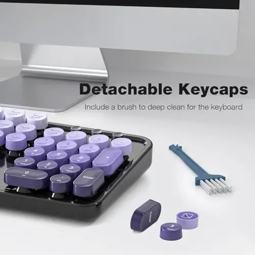 MOFII simsiz klaviatura va sichqoncha kombinatsiyasi, 2,4 GHz Retro Typewriter klaviaturasi toʻliq oʻlchamli, yoqimli simsiz sichqonchalar, USB Dongle Plug and Play, noutbuk, kompyuter, ish stoli, Windows uchun (qora binafsha gradient rangi) - 5
