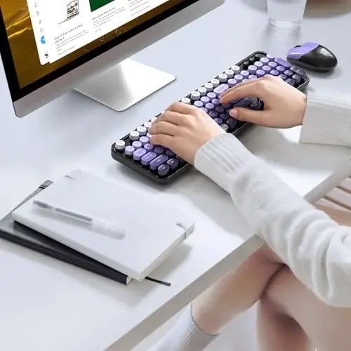 MOFII simsiz klaviatura va sichqoncha kombinatsiyasi, 2,4 GHz Retro Typewriter klaviaturasi toʻliq oʻlchamli, yoqimli simsiz sichqonchalar, USB Dongle Plug and Play, noutbuk, kompyuter, ish stoli, Windows uchun (qora binafsha gradient rangi) - 6