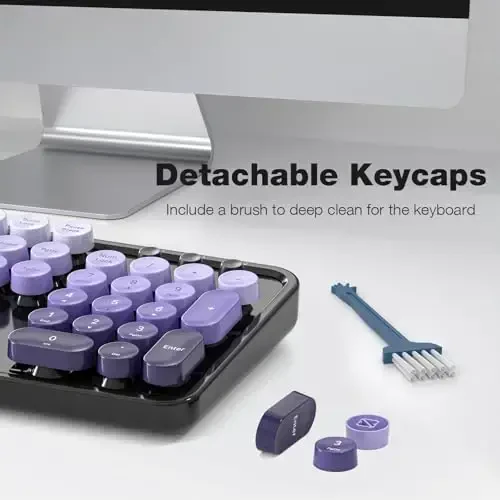 MOFII simsiz klaviatura va sichqoncha kombinatsiyasi, 2,4 GHz Retro Typewriter klaviaturasi toʻliq oʻlchamli, yoqimli simsiz sichqonchalar, USB Dongle Plug and Play, noutbuk, kompyuter, ish stoli, Windows uchun (qora binafsha gradient rangi) - 5