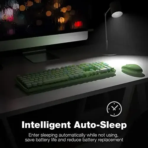 MOFII simsiz klaviatura va sichqoncha kombinatsiyasi, Retro Yashil 2.4GHz toʻliq oʻlchamli rangli klaviaturalar dumaloq tugmachalar bilan, noutbuk, kompyuter, Chromebook, Smart TV, kompyuter, Windows uchun yoqimli simsiz sichqoncha - 4