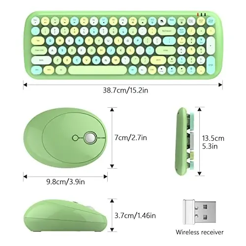 MOFII simsiz klaviatura va sichqoncha to'plami, 2,4 GHz Retro Typewriter klaviatura va kompyuter kompyuterlari uchun yoqimli sichqoncha Noutbuk Windows (Yashil aralash) - 6