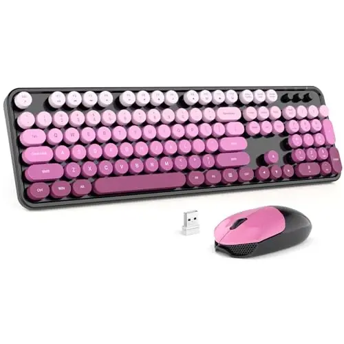 MOFII Simsiz Klaviatura va Sichqoncha To'plami, 2.4GHz Retro Yozish Moshinasi To'liq O'lchamli Sichqoncha, USB Dongle, Noutbuk, Shaxsiy Kompyuter uchun (Qora Pushti Gradient Rang) 