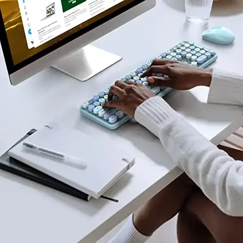 MOFII simsiz klaviatura va sichqoncha to'plami, Moviy rangli dumaloq kalitli yozuv mashinasi klaviaturalari, 2,4 GHz to'liq o'lchamli klaviatura kompyuter sichqonchalari, USB qabul qilgich, noutbuk, kompyuter, Chromebook, Smart TV uchun - 6