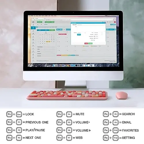 MOFII simsiz klaviatura va sichqoncha to'plami, raqamli panel bilan rangli to'liq o'lchamli klaviatura, jim yoqimli simsiz sichqoncha, kompyuter noutbuki uchun 2,4 GHz uzluksiz ulanish (pushti rang) - 6