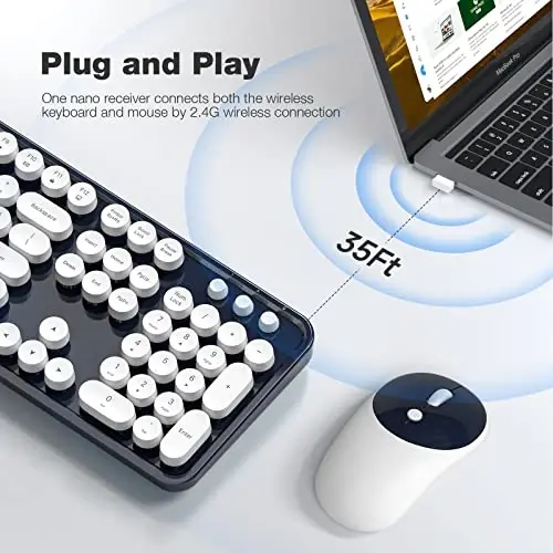 MOFII simsiz klaviatura va sichqoncha to'plami, to'q ko'k 2.4G to'liq o'lchamli klaviatura, yumaloq kalitli yozuv mashinkasi klaviaturalari va 2 in 1 USB dongle bilan yoqimli sichqonchalar, PC noutbuk Chromebook Smart TV uchun - 2