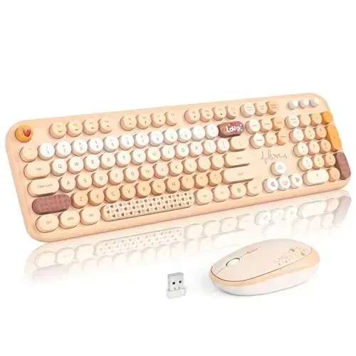 MOFII simsiz klaviatura va sichqoncha to'plami, yoqimli retro yozuv mashinasi klaviaturasi va jim sichqoncha, kompyuter, noutbuk, ish stoli, Windows uchun 2,4 GHz to'liq o'lchamli kompyuter klaviatura simsiz sichqoncha to'plami (Sariq rangli) 