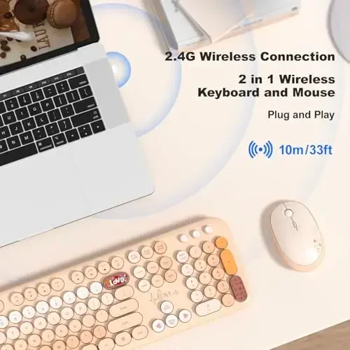 MOFII simsiz klaviatura va sichqoncha to'plami, yoqimli retro yozuv mashinasi klaviaturasi va jim sichqoncha, kompyuter, noutbuk, ish stoli, Windows uchun 2,4 GHz to'liq o'lchamli kompyuter klaviatura simsiz sichqoncha to'plami (Sariq rangli) - 2