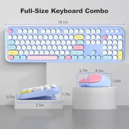 MOFII Wireless Keyboard and Mouse Combo - 2.4GHz Full-Size Retro Typewriter Keyboard with Round Keys, 3 Level Adjustable Optical Mouse, Plug & Play - Compatible with PC/Laptop/Desktop - Light Blue Mix - 6