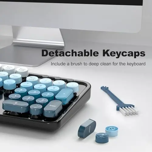 MOFII Wireless Keyboard and Mouse Combo, 2.4GHz Retro Typewriter Keyboard and Cute Mouse for Computer PC Desktops Laptop Windows(Blue Mix) - 5