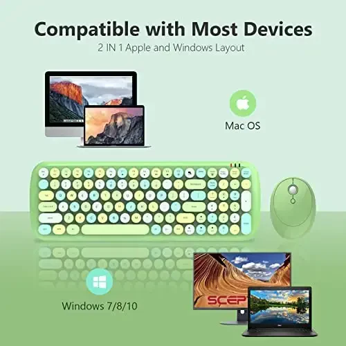 MOFII Wireless Keyboard and Mouse Combo, 2.4GHz Retro Typewriter Keyboard and Cute Mouse for Computer PC Desktops Laptop Windows(Green Mix) - 4