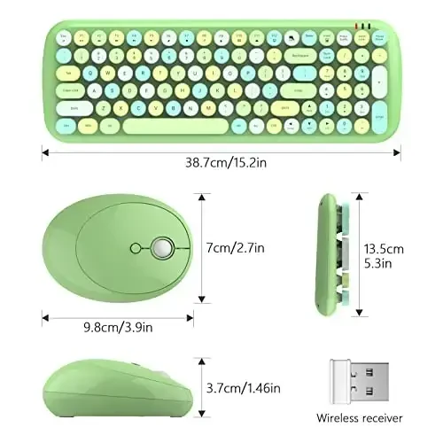 MOFII Wireless Keyboard and Mouse Combo, 2.4GHz Retro Typewriter Keyboard and Cute Mouse for Computer PC Desktops Laptop Windows(Green Mix) - 6