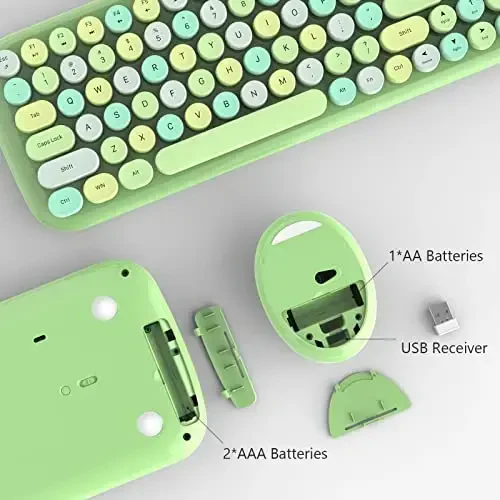 MOFII Wireless Keyboard and Mouse Combo, 2.4GHz Retro Typewriter Keyboard and Cute Mouse for Computer PC Desktops Laptop Windows(Green Mix) - 7