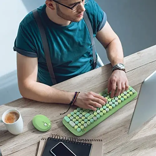 MOFII Wireless Keyboard and Mouse Combo, 2.4GHz Retro Typewriter Keyboard and Cute Mouse for Computer PC Desktops Laptop Windows(Green Mix) - 3