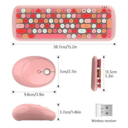 MOFII Wireless Keyboard and Mouse Combo, 2.4GHz Retro Typewriter Keyboard and Cute Mouse for Computer PC Desktops Laptop Windows(Pink Mix) - 5