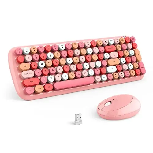 MOFII Wireless Keyboard and Mouse Combo, 2.4GHz Retro Typewriter Keyboard and Cute Mouse for Computer PC Desktops Laptop Windows(Pink Mix) - 6