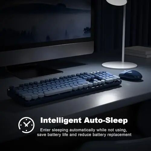 MOFII Wireless Keyboard and Mouse Combo, 2.4GHz Retro Typewriter Keyboard Full Size, Cute Wireless Mice, USB Dongle Plug and Play, for Laptop, PC, Desktop, Windows (Sea Blue Gradient Color) - 4