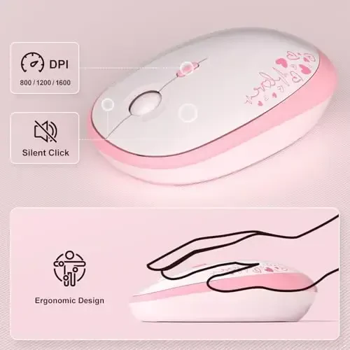 MOFII Wireless Keyboard and Mouse Combo, 2.4GHz Retro Typewriter Keyboard Full Size, Quiet Click Mouse for PC, Laptop, Desktop, Computer, Windows (Pale Pink) - 3