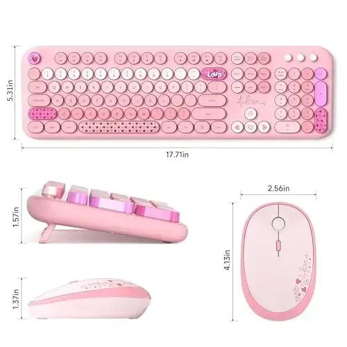 MOFII Wireless Keyboard and Mouse Combo, 2.4GHz Retro Typewriter Keyboard Full Size, Quiet Click Mouse for PC, Laptop, Desktop, Computer, Windows (Pale Pink) - 6
