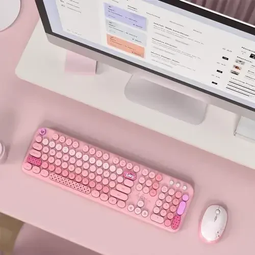 MOFII Wireless Keyboard and Mouse Combo, 2.4GHz Retro Typewriter Keyboard Full Size, Quiet Click Mouse for PC, Laptop, Desktop, Computer, Windows (Pale Pink) - 7