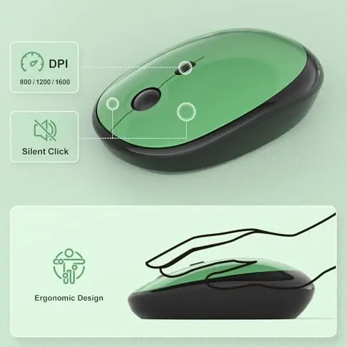 MOFII Wireless Keyboard and Mouse Combo, 2.4GHz Retro Typewriter Keyboard Full Size, Quiet Click Mouse, USB Receiver Plug and Play, for PC, Laptop, Desktop, Windows (Black Green Gradient) - 3