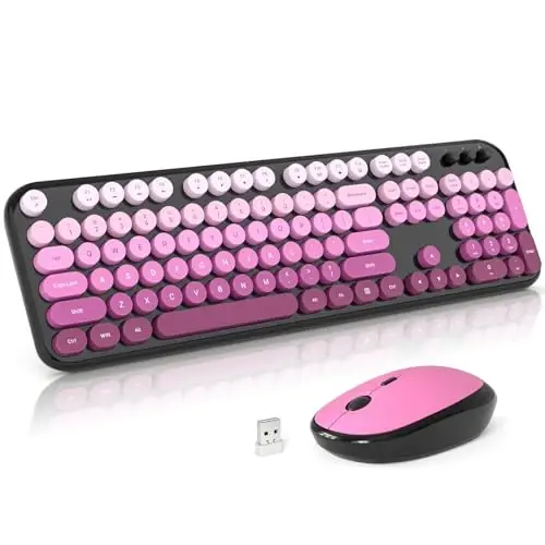 MOFII Wireless Keyboard and Mouse Combo, 2.4GHz Retro Typewriter Keyboard Full Size, Quiet Click Mouse, USB Receiver Plug and Play, for PC, Laptop, Desktop, Windows (Black Pink Gradient) - 1