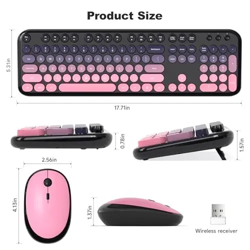 MOFII Wireless Keyboard and Mouse Combo,2.4G Typewriter Keyboard Quiet Mice | Retro Full Size Computer Keyboards, Cute Mouse, USB Dongle Plug and Play, for PC,Laptop,Desktop,Windows (Plum Pink Gradient) - 6