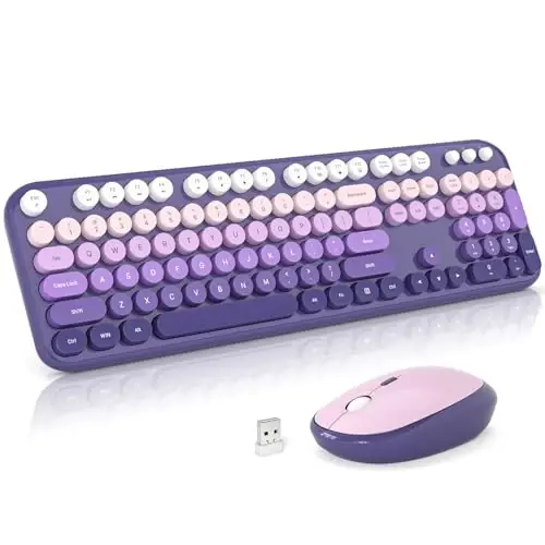 MOFII Wireless Keyboard and Mouse Combo, 2.4GHz Retro Typewriter Keyboard Full Size, Quiet Click Mouse, USB Receiver Plug and Play, for PC, Laptop, Desktop, Windows (Purple Gradient) - MOFII