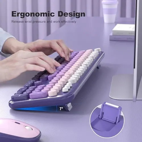 MOFII Wireless Keyboard and Mouse Combo, 2.4GHz Retro Typewriter Keyboard Full Size, Quiet Click Mouse, USB Receiver Plug and Play, for PC, Laptop, Desktop, Windows (Purple Gradient) - 4