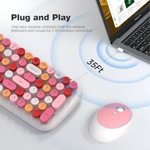 MOFII Wireless Keyboard and Mouse Combo, 2.4GHz Retro Typewriter Keyboard, Plug and Play, for PC Desktops Laptop Windows(White Mixed) - MOFII (1)